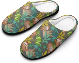 Womens Cowboy Cactus Slippers Men Warm Cotton House Slippers Hard Sole Soft Clog Slippers Slip-On Shoes Indoor Outdoor