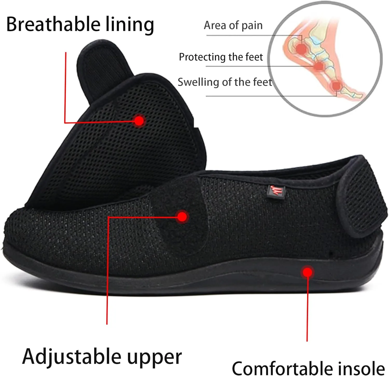 Women's Diabetic Shoes Comfortable and Adjustable Extra Wide Slip-on Shoes for Elderly,Edema,Swollen Feet