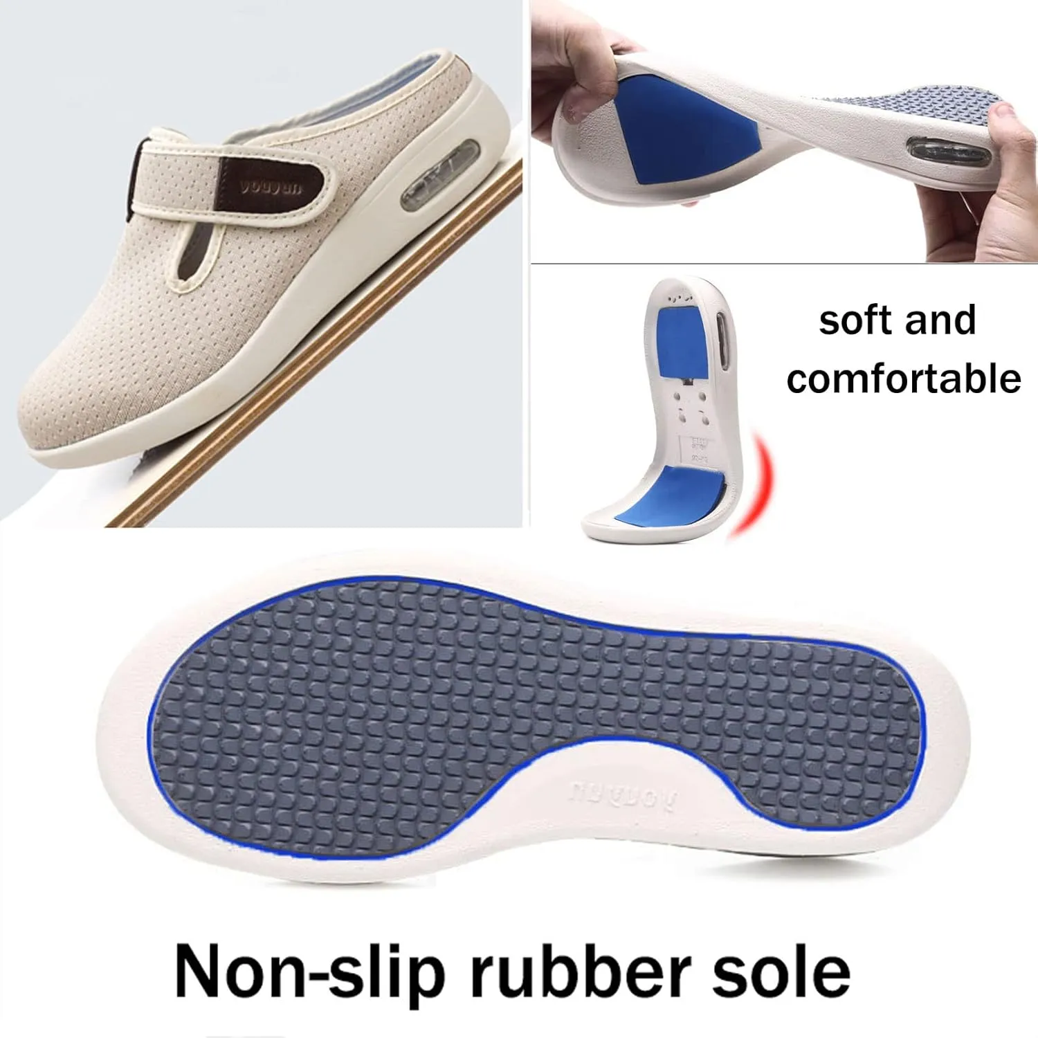 Women's Diabetic Shoes Extra Wide, Air Cushion Lightweight Comfy Sandals with Adjustable Closure, Walking Slipper for Elderly Swollen Bandaged Feet(Size:40,Color:Bluegray)