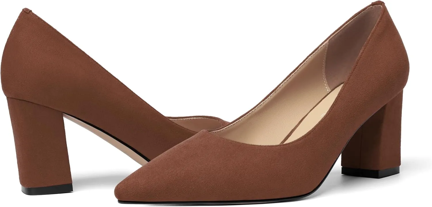 Womens Dress Pointed Toe Slip On Suede Dating Block High Heel Pumps Shoes 3 Inch