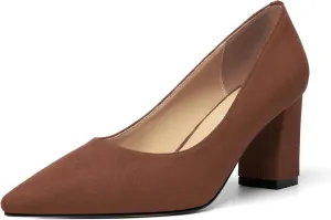 Womens Dress Pointed Toe Slip On Suede Dating Block High Heel Pumps Shoes 3 Inch