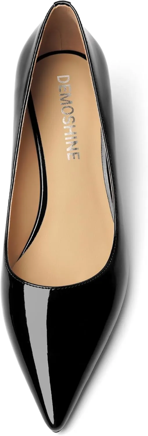 Womens Dress Pointed Toe Wedding Patent Slip On Spool High Heel Pumps Shoes 3 Inch