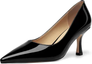 Womens Dress Pointed Toe Wedding Patent Slip On Spool High Heel Pumps Shoes 3 Inch