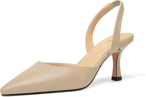 Womens Fashion Slip On Matte Slingback Pointed Toe Dating Spool High Heel Pumps Shoes 3 Inch