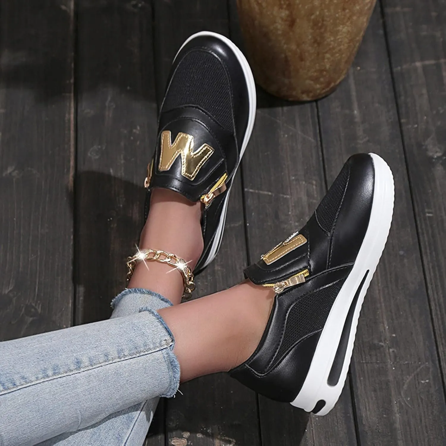 Womens Flat Slip On Sneakers Casual Walking Shoes Lightweight Canvas Comfortable Elastic Non Slip Loafers