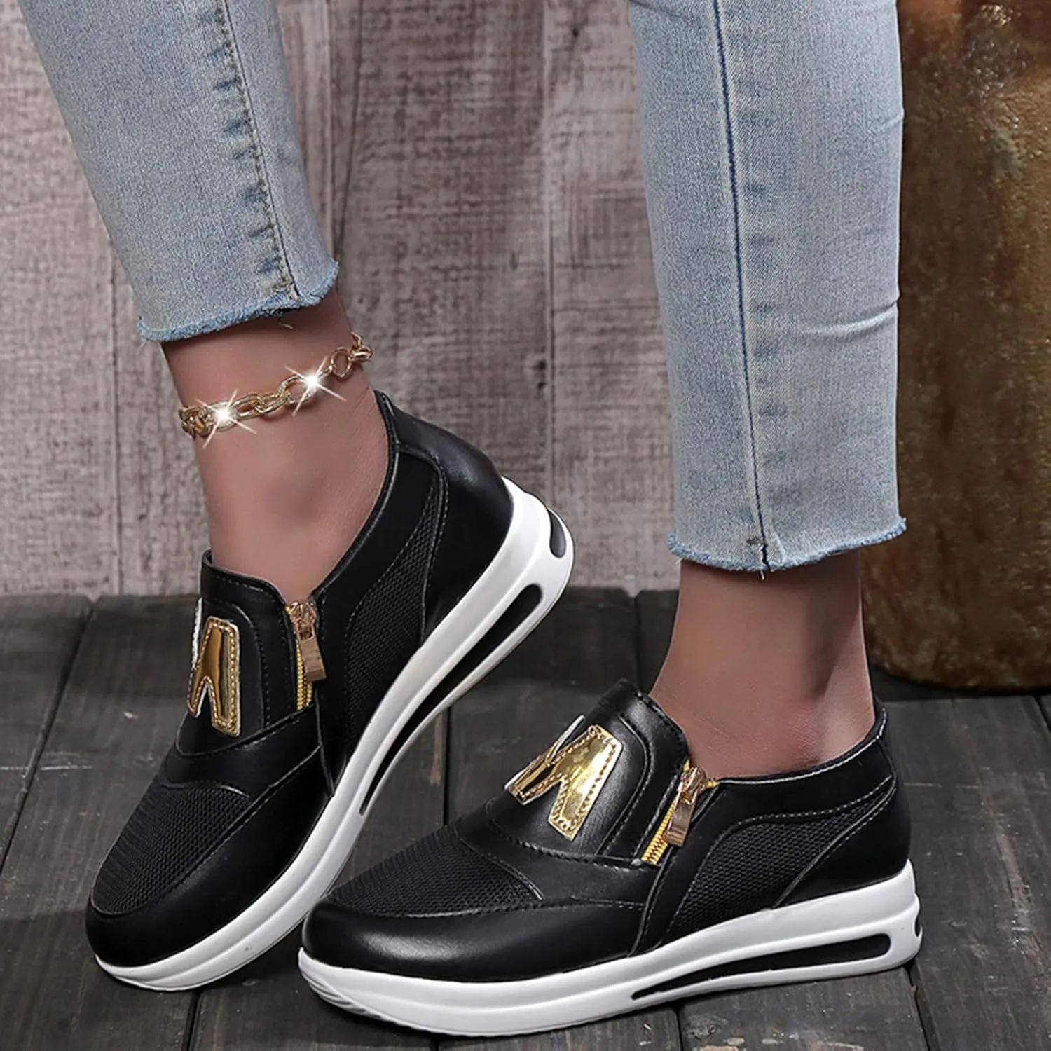 Womens Flat Slip On Sneakers Casual Walking Shoes Lightweight Canvas Comfortable Elastic Non Slip Loafers