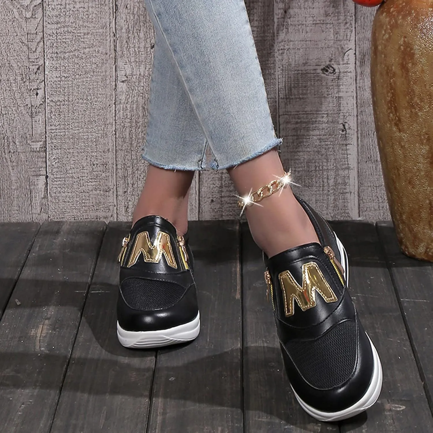 Womens Flat Slip On Sneakers Casual Walking Shoes Lightweight Canvas Comfortable Elastic Non Slip Loafers