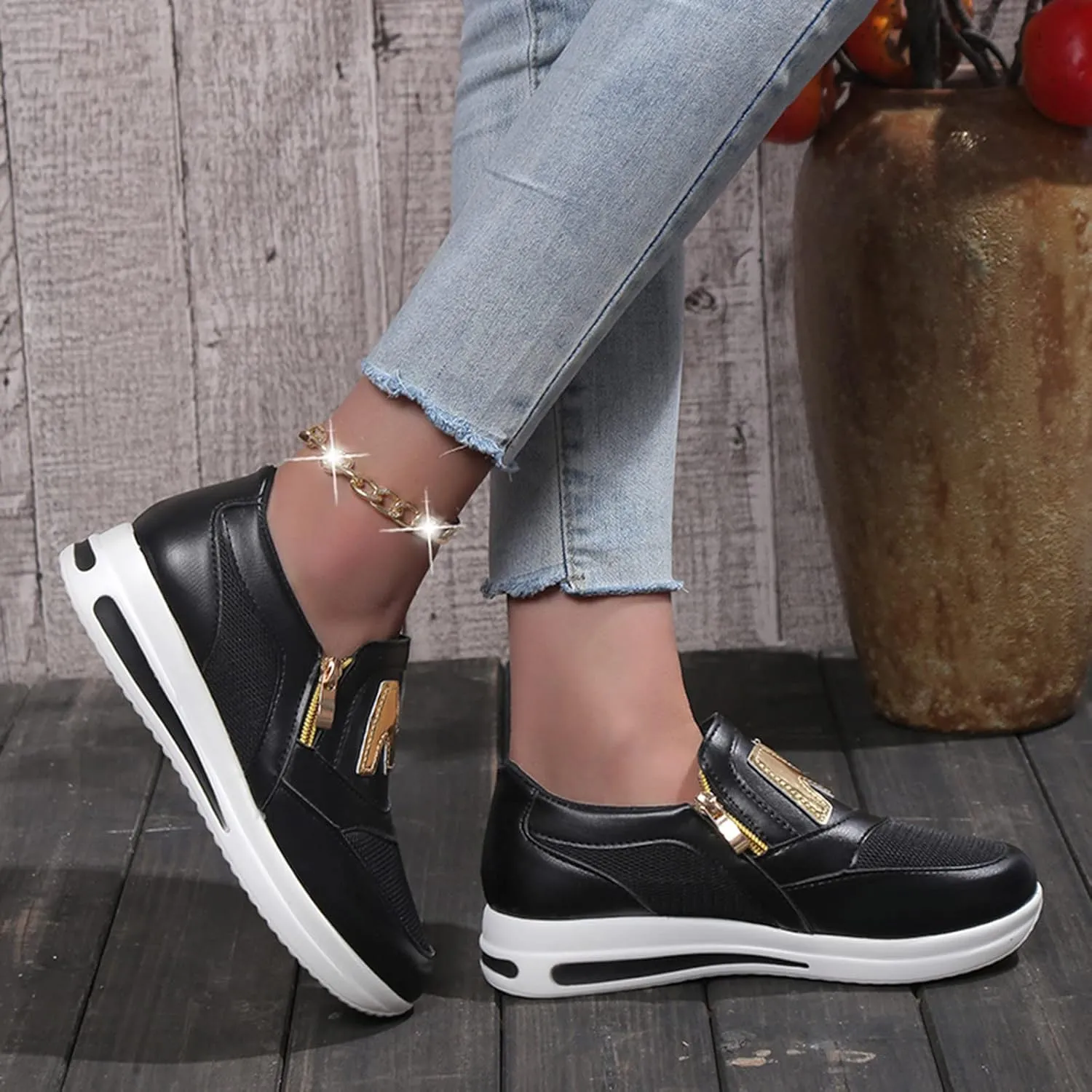 Womens Flat Slip On Sneakers Casual Walking Shoes Lightweight Canvas Comfortable Elastic Non Slip Loafers