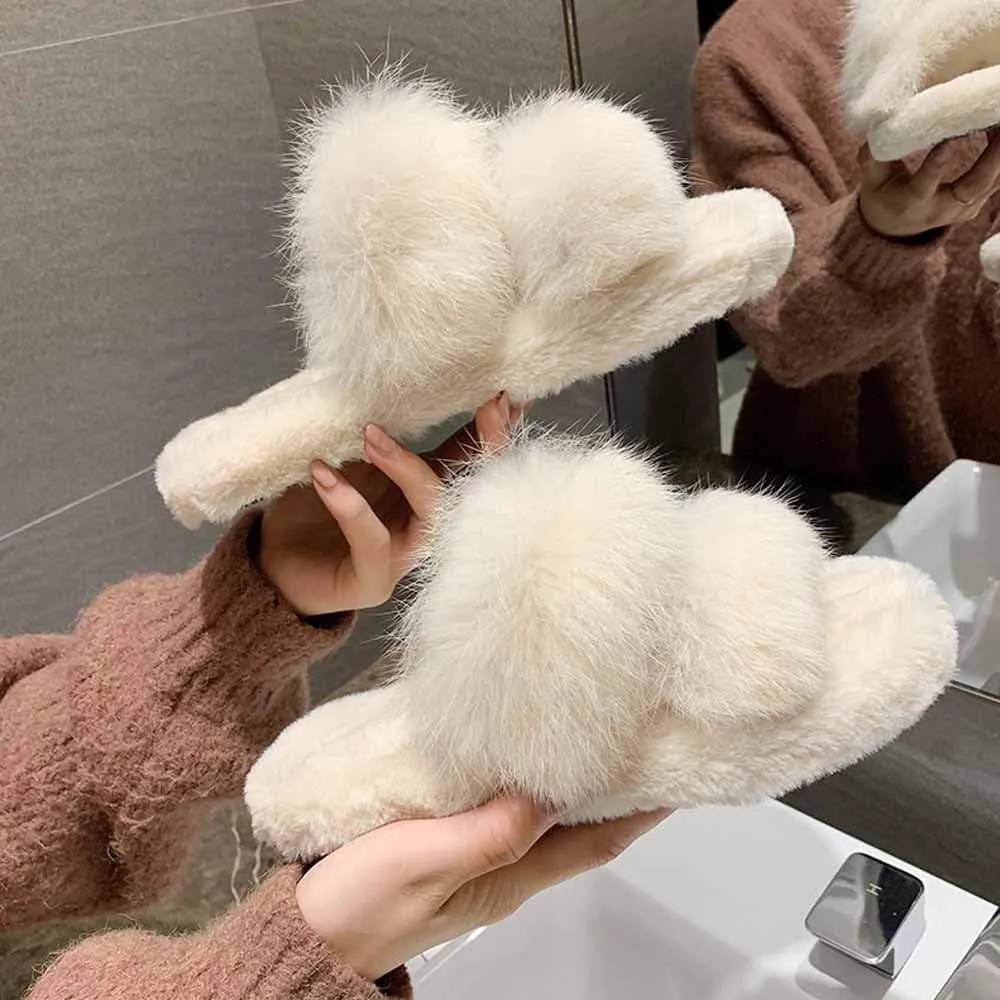 Womens Fluffy Sliders, Women Slippers Comfortable Soft Open Toe Flat Fashion Sandals Female Indoor Flip Flops Fluffy Shoes Autumn and Winter Season for Indoor Outdoor