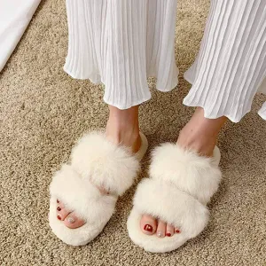 Womens Fluffy Sliders, Women Slippers Comfortable Soft Open Toe Flat Fashion Sandals Female Indoor Flip Flops Fluffy Shoes Autumn and Winter Season for Indoor Outdoor
