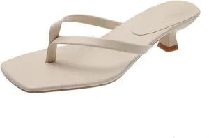Women's Heeled Sandals Summer Casual Square Toe Stiletto Flip Flops Lightweight Comfy Slip on Open Toe Sandals Fashion Solid Color Flip Flops for Party