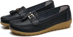 Women's Leather Breathable Moccasins Shoes, Non Slip Soft Outdoor Comfortable Casual Flat Shoe, Platform Loafers
