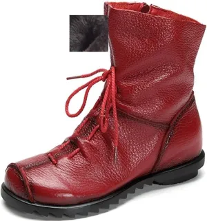Women's Leather Casual Soft Flat Boots