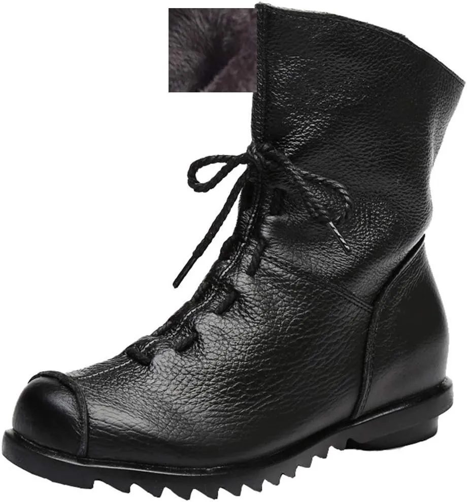 Women's Leather Casual Soft Flat Boots