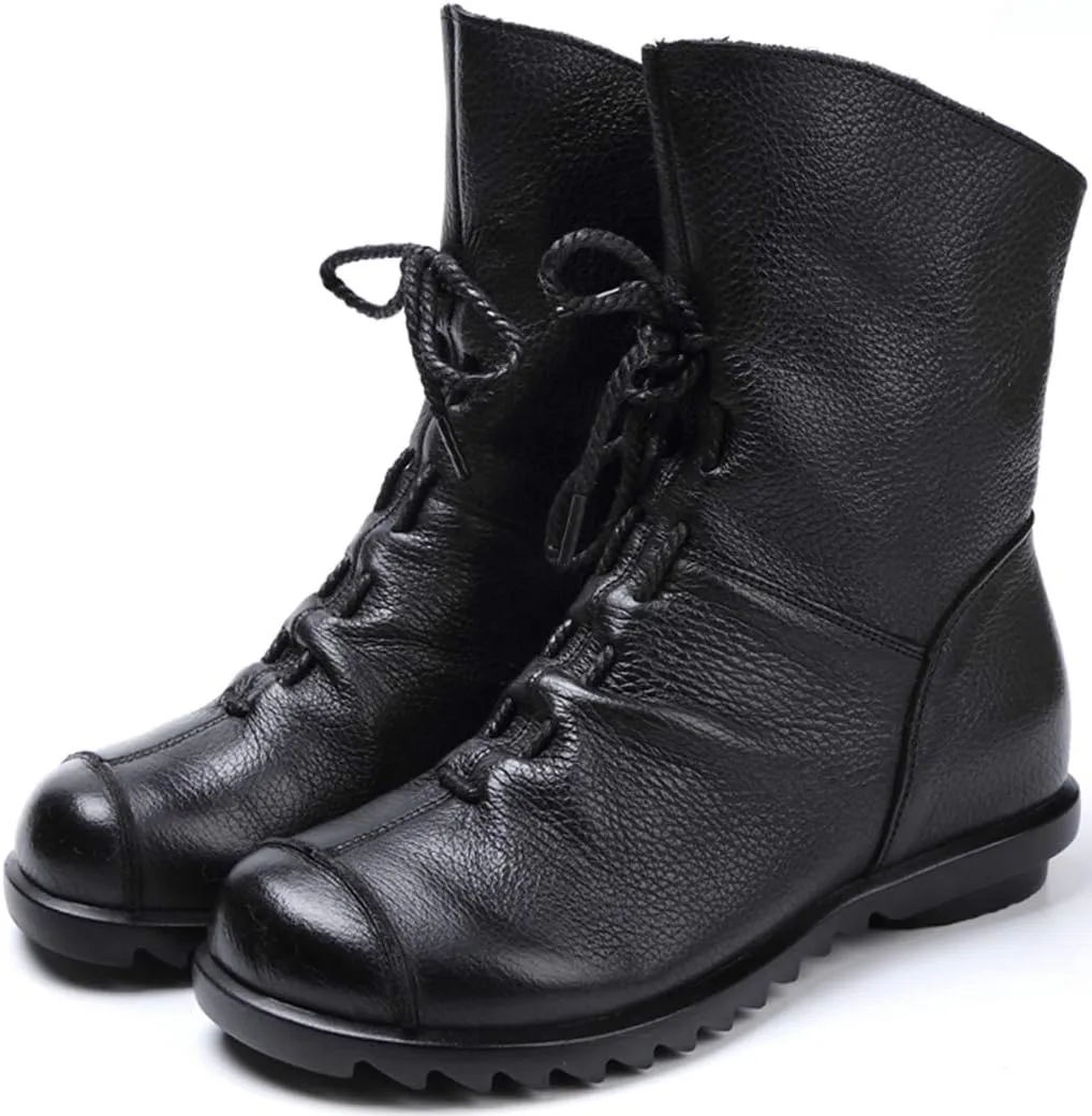Women's Leather Casual Soft Flat Boots
