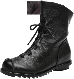 Women's Leather Casual Soft Flat Boots