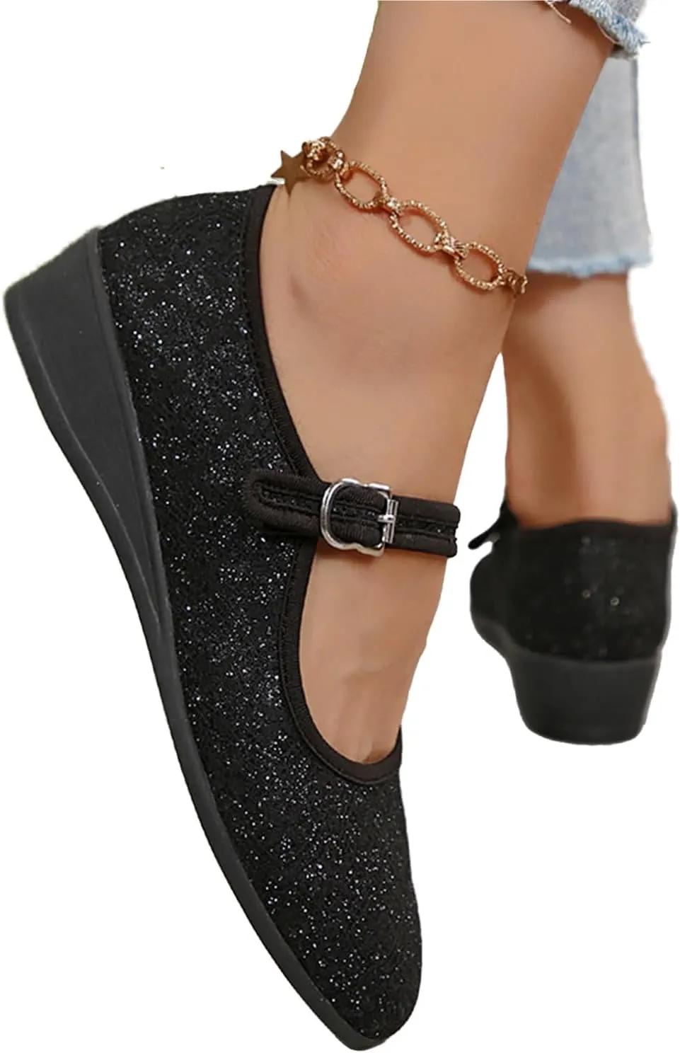 Women's Mary Jane Flats Comfortable Slip-on Flats Round Toe Dressy Ballet Shoes for Women