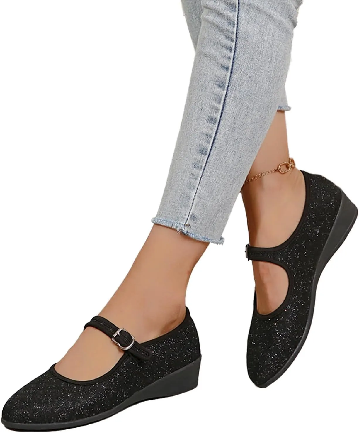 Women's Mary Jane Flats Comfortable Slip-on Flats Round Toe Dressy Ballet Shoes for Women