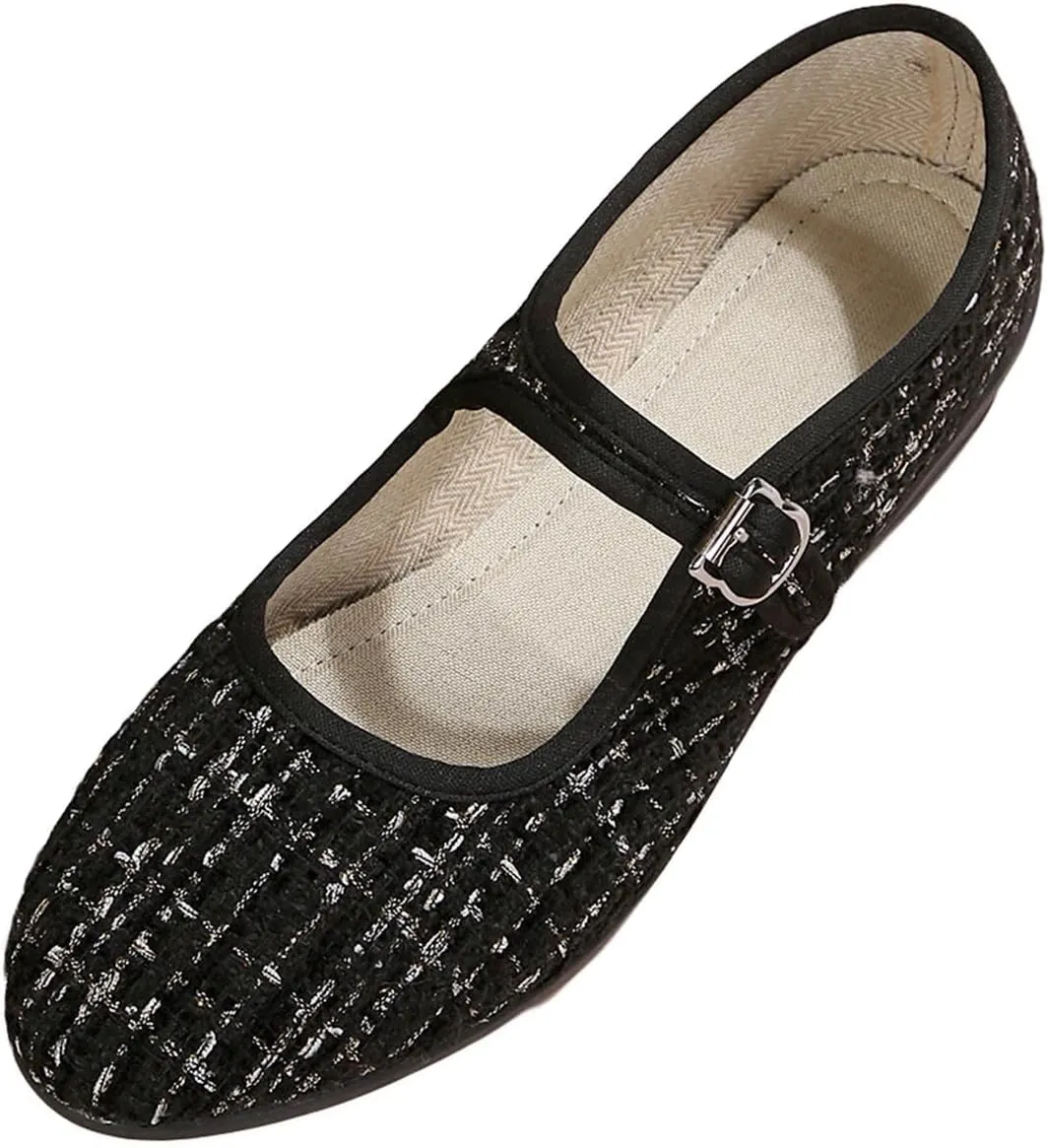 Women's Mary Jane Flats Comfortable Slip-on Flats Round Toe Dressy Ballet Shoes for Women