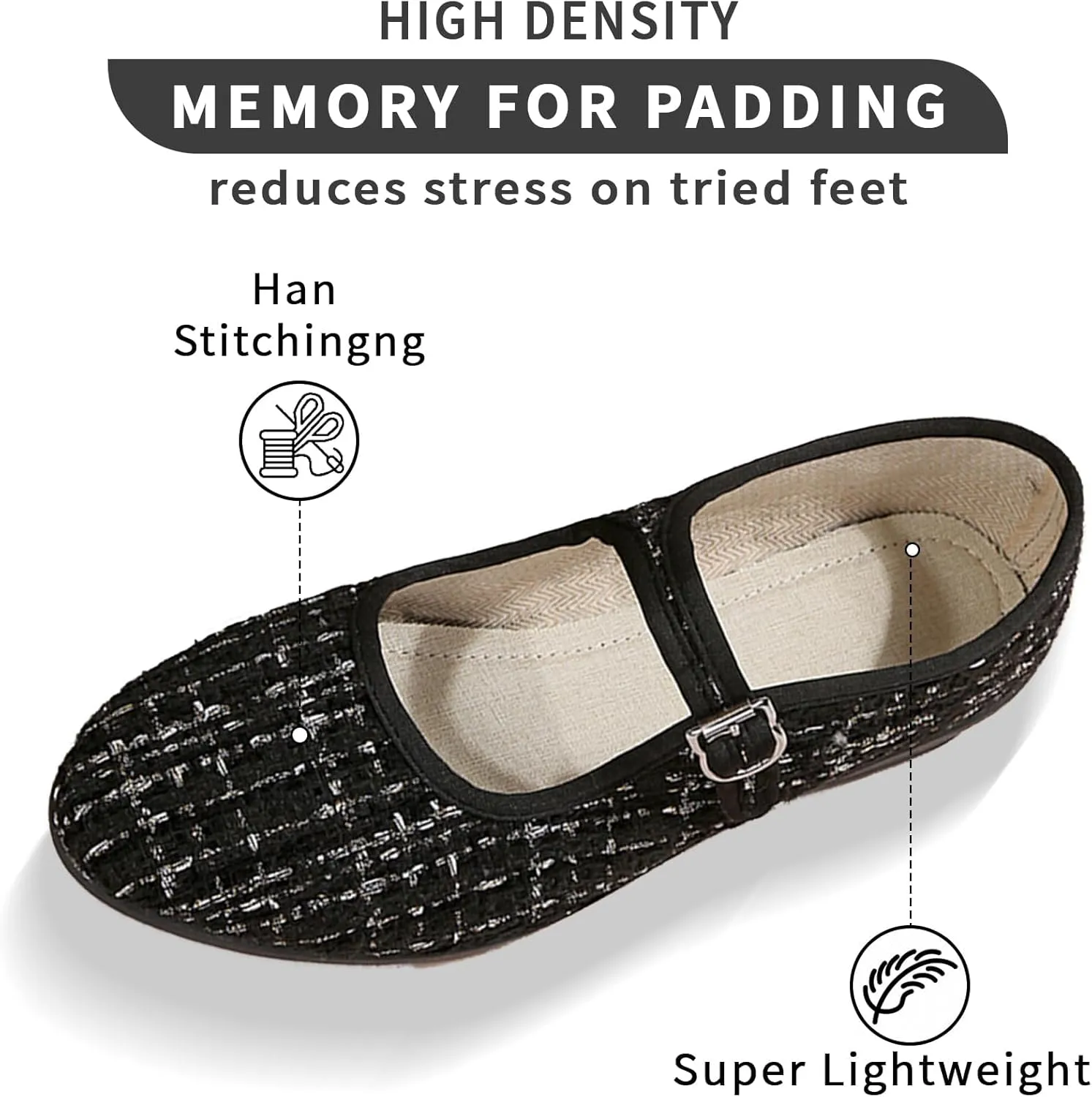 Women's Mary Jane Flats Comfortable Slip-on Flats Round Toe Dressy Ballet Shoes for Women