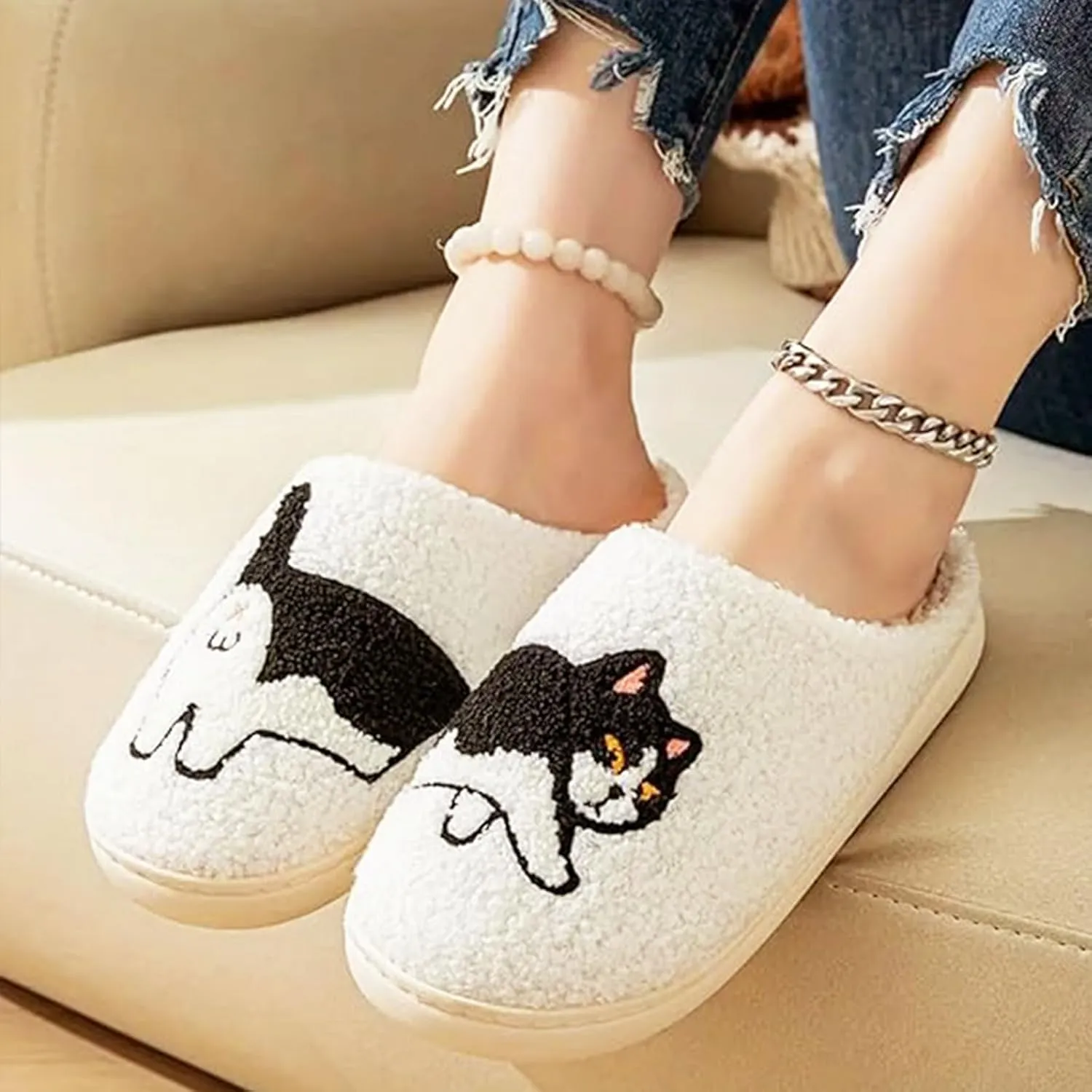 Women's Men's Funny Animal Slippers Cute Cartoon Plush Warm Comfy Couple Indoor Outdoor Home Shoes