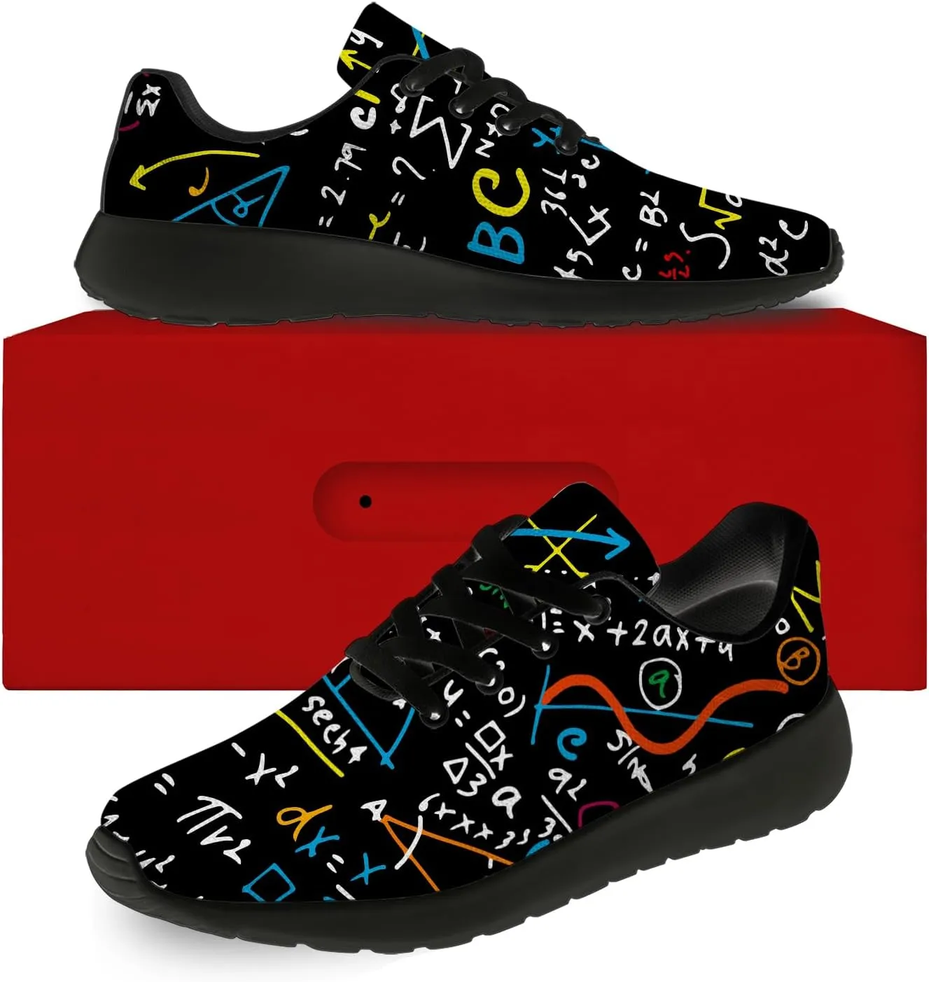 Women's Men's Math Print Running Shoes Comfort Tennis Gym Shoes Walking Sneakers Gifts for Him Her