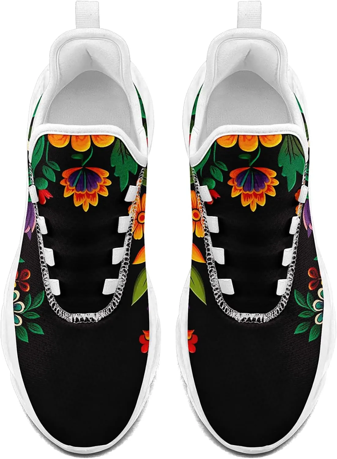 Women's Mexican Flower Running Shoes Vintage Floral Print Athletic Cushion Non Slip Sports Walking Sneaker Gym Tennis Shoes Mother's Gift