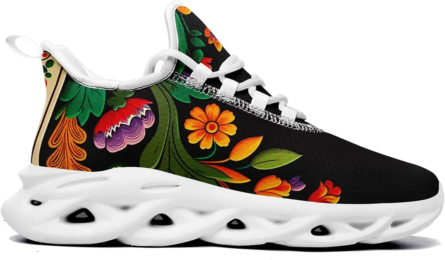 Women's Mexican Flower Running Shoes Vintage Floral Print Athletic Cushion Non Slip Sports Walking Sneaker Gym Tennis Shoes Mother's Gift