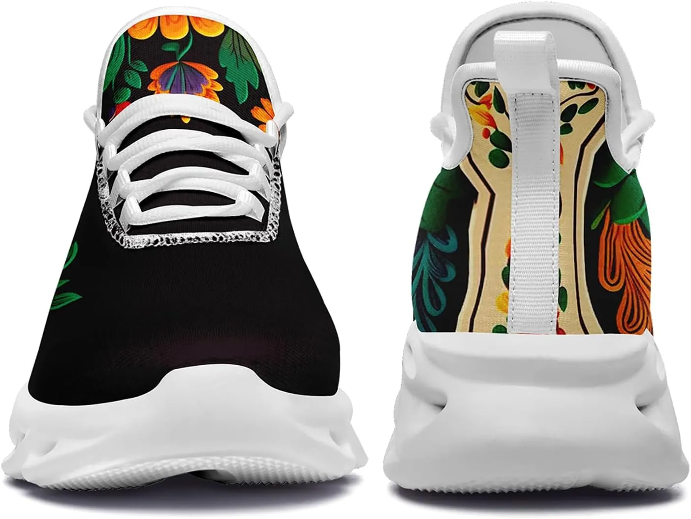 Women's Mexican Flower Running Shoes Vintage Floral Print Athletic Cushion Non Slip Sports Walking Sneaker Gym Tennis Shoes Mother's Gift