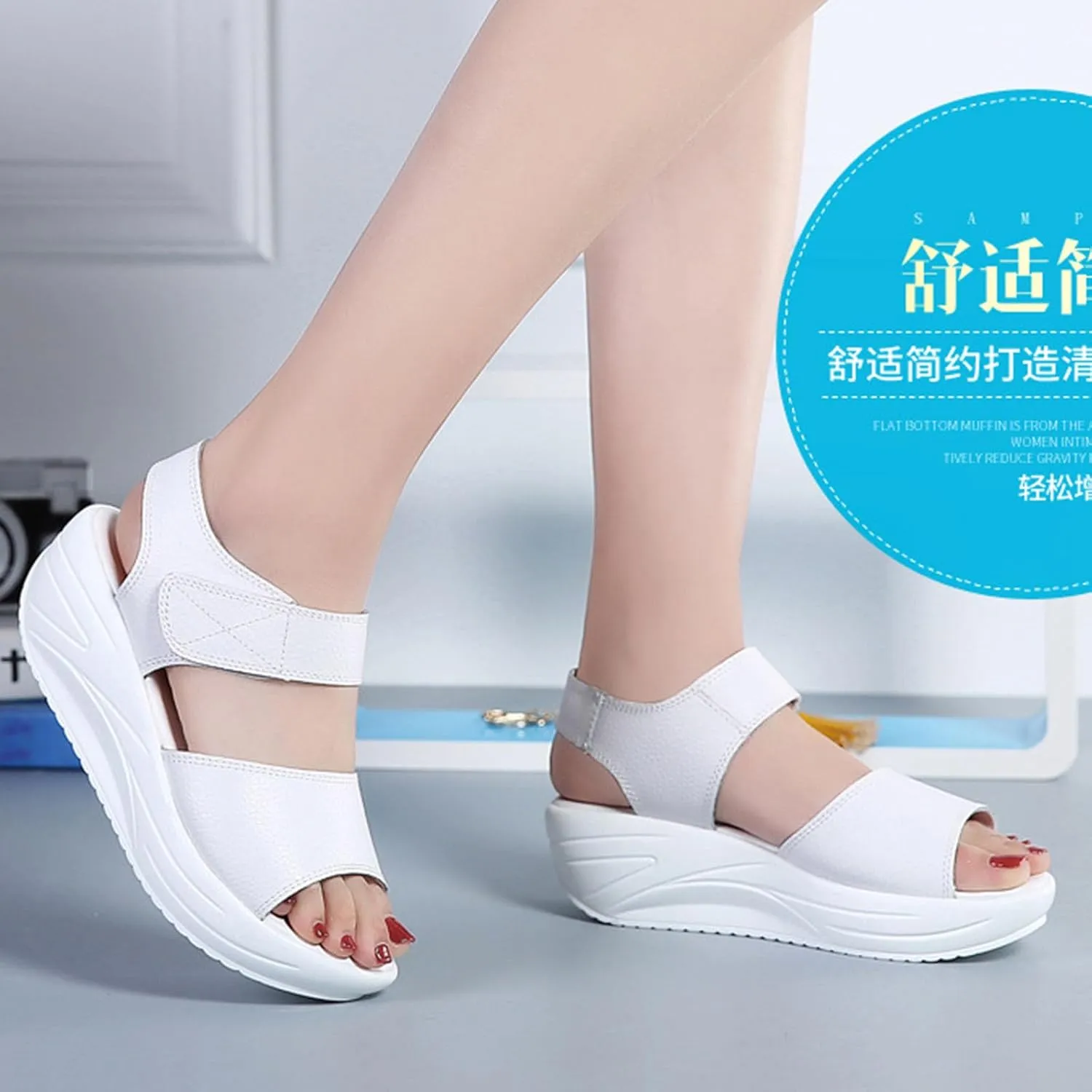 Women's Open Toe Platform Muffin Sandals,Causal Lightweight Comfy Adjustable Ankle Backstrap Orthotic Cushion Wedge Shoes
