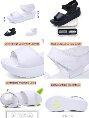 Women's Open Toe Platform Muffin Sandals,Causal Lightweight Comfy Adjustable Ankle Backstrap Orthotic Cushion Wedge Shoes