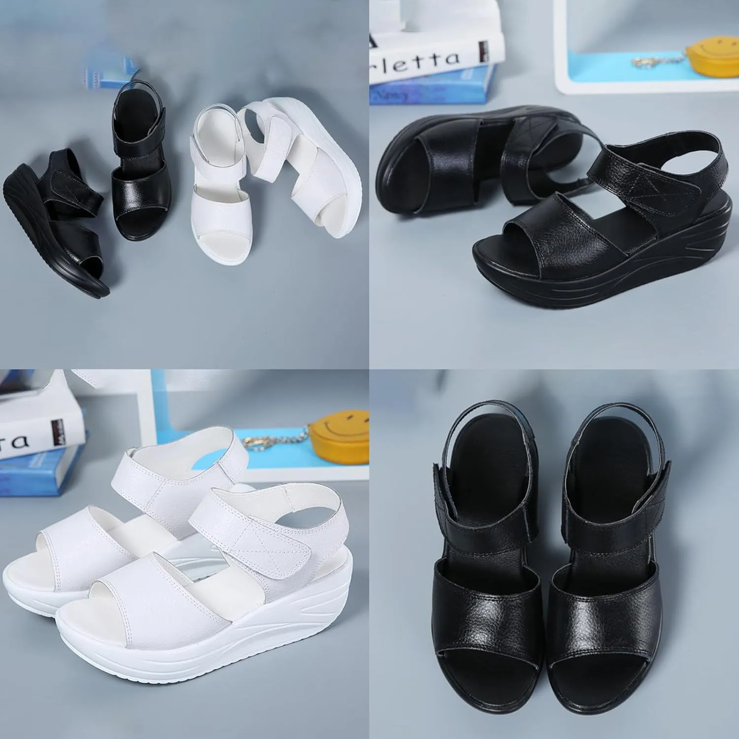 Women's Open Toe Platform Muffin Sandals,Causal Lightweight Comfy Adjustable Ankle Backstrap Orthotic Cushion Wedge Shoes