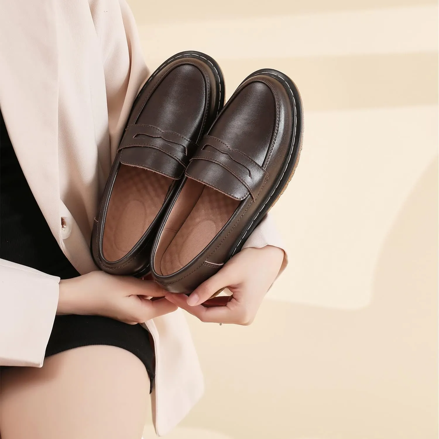Womens Penny Loafers Shoe Women Leather Loafers Driving Moccasins Shoes Comfortable Boat Shoe