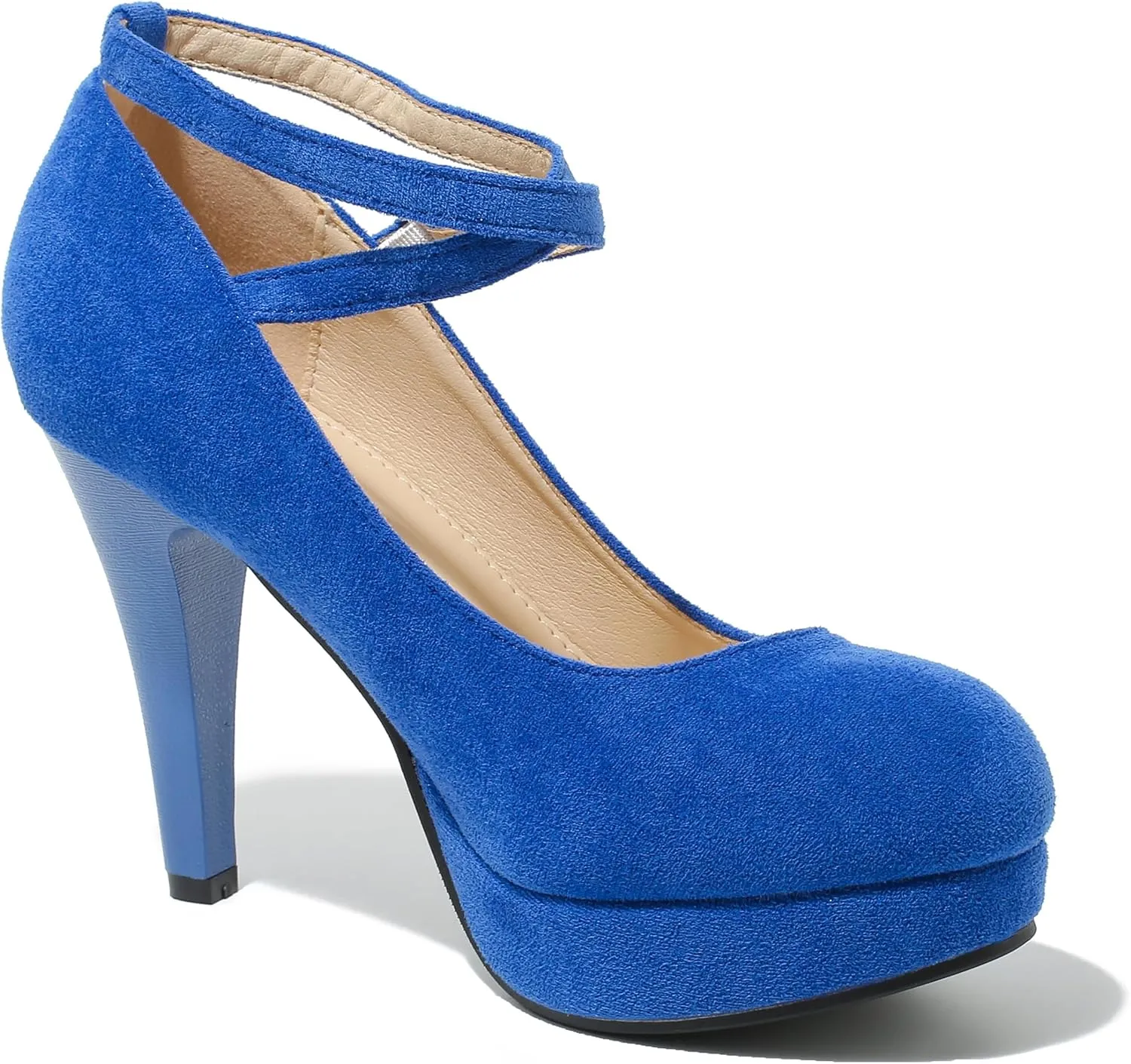 Women's Platform High Heels Closed Toe Pumps Strappy Cross Ankle Strap Shoes