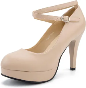 Women's Platform High Heels Closed Toe Pumps Strappy Cross Ankle Strap Shoes