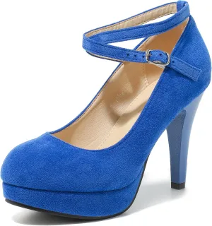 Women's Platform High Heels Closed Toe Pumps Strappy Cross Ankle Strap Shoes
