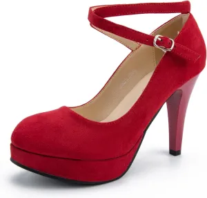 Women's Platform High Heels Closed Toe Pumps Strappy Cross Ankle Strap Shoes