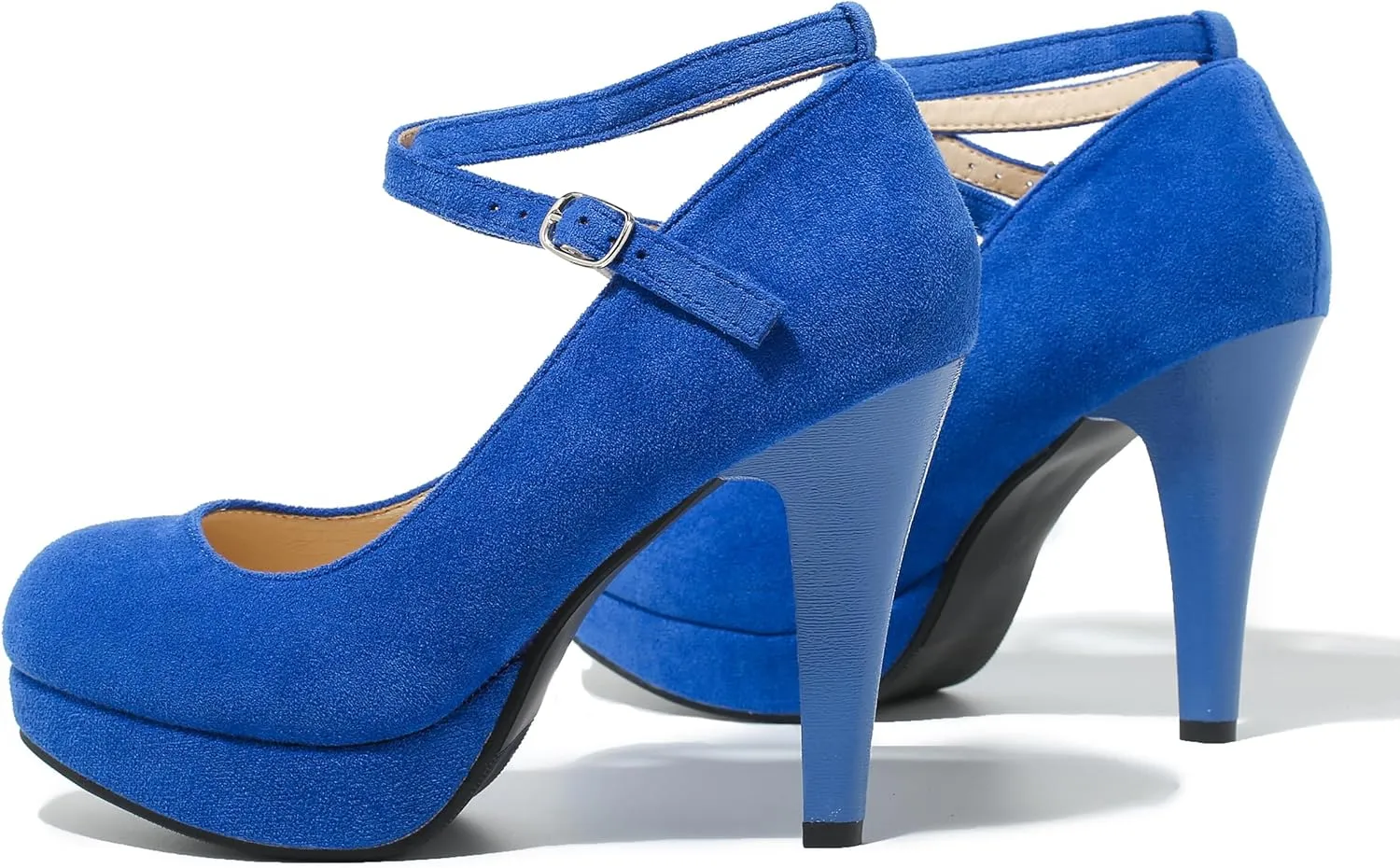 Women's Platform High Heels Closed Toe Pumps Strappy Cross Ankle Strap Shoes