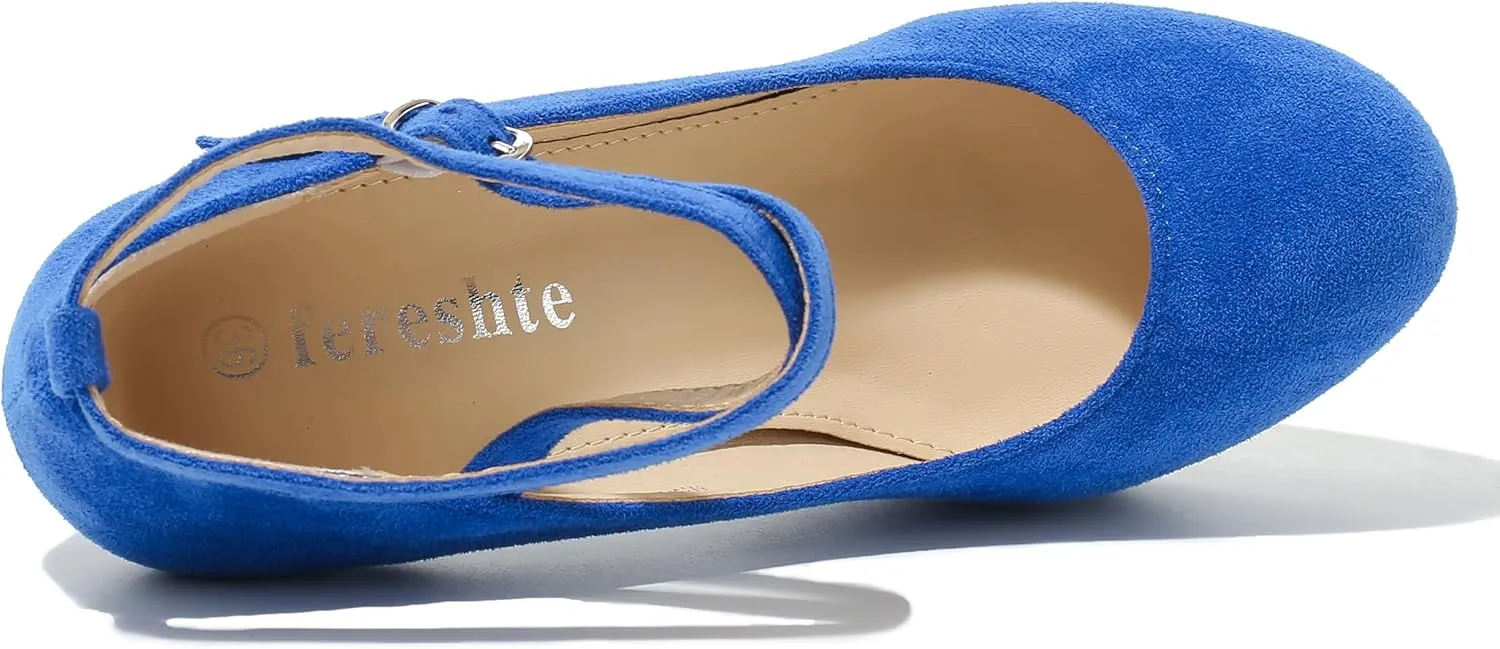 Women's Platform High Heels Closed Toe Pumps Strappy Cross Ankle Strap Shoes