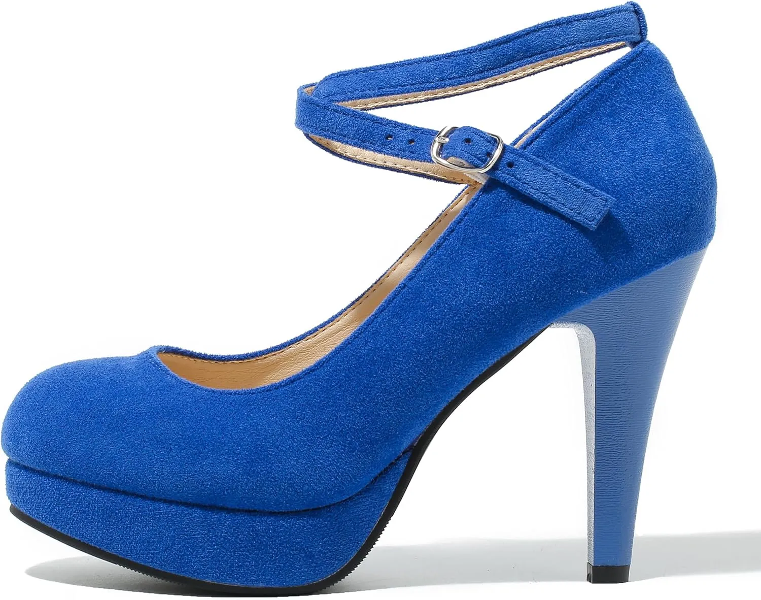 Women's Platform High Heels Closed Toe Pumps Strappy Cross Ankle Strap Shoes