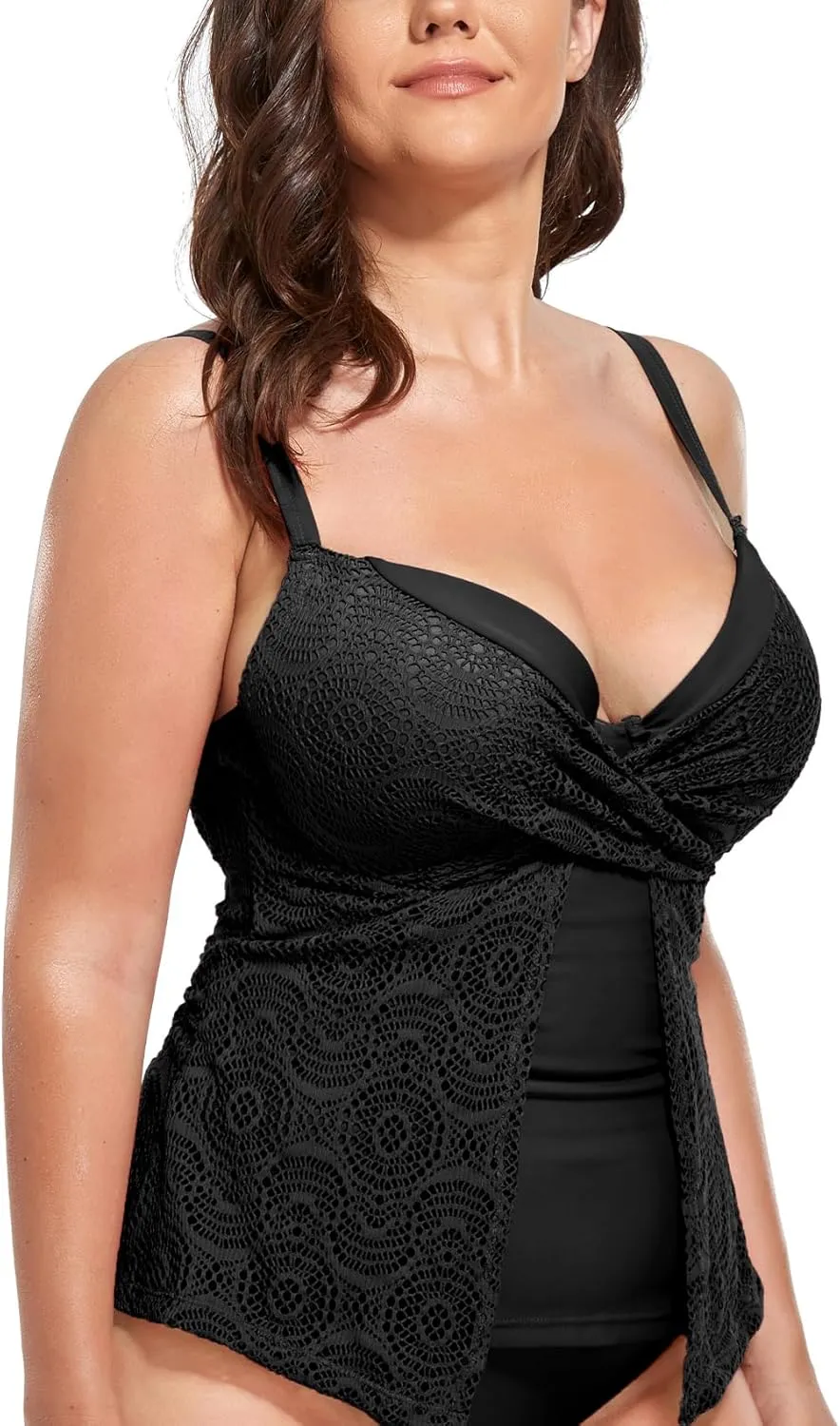 Women's Plus Size Tankini Top Fashion Swimwear Tops Underwire Bathing Tops Tummy Control（No Bottom）