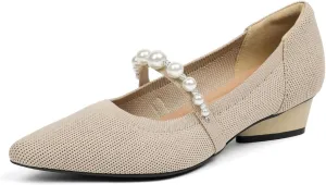 Women's Pumps Chunky Heels Pointed Toe Knit Comfortable Casual Work Office Dress Shoes