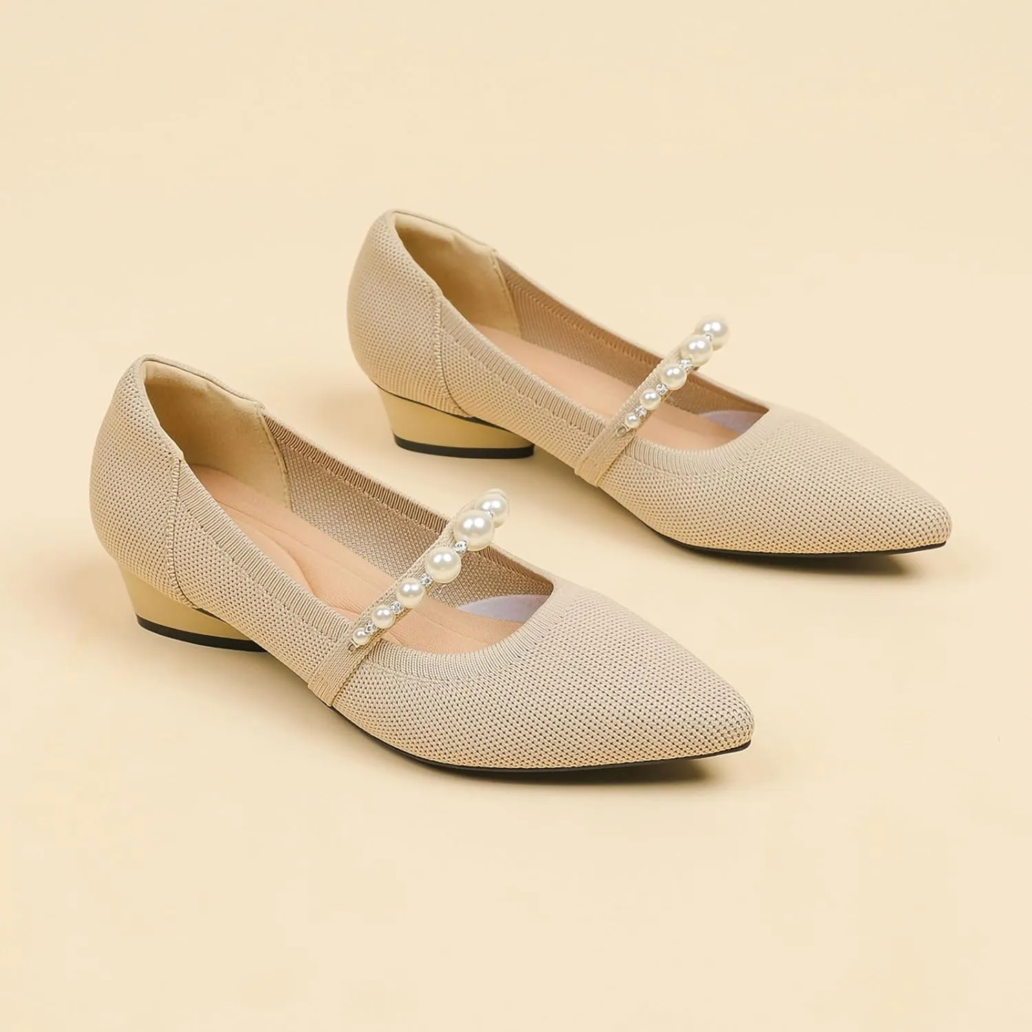Women's Pumps Chunky Heels Pointed Toe Knit Comfortable Casual Work Office Dress Shoes