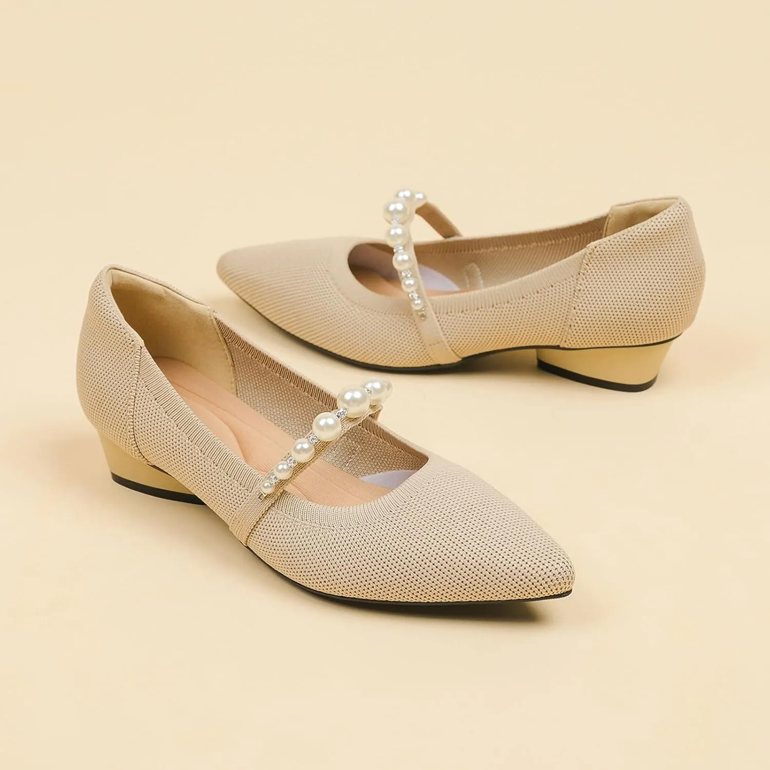 Women's Pumps Chunky Heels Pointed Toe Knit Comfortable Casual Work Office Dress Shoes
