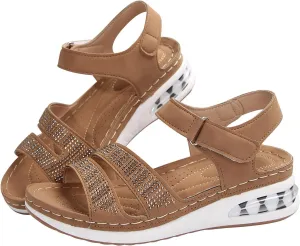 Women's Round Toe Flat Arch Support Wide Width Walking Running Back Ankle Strap Soft Cushion Low Platform Sandals