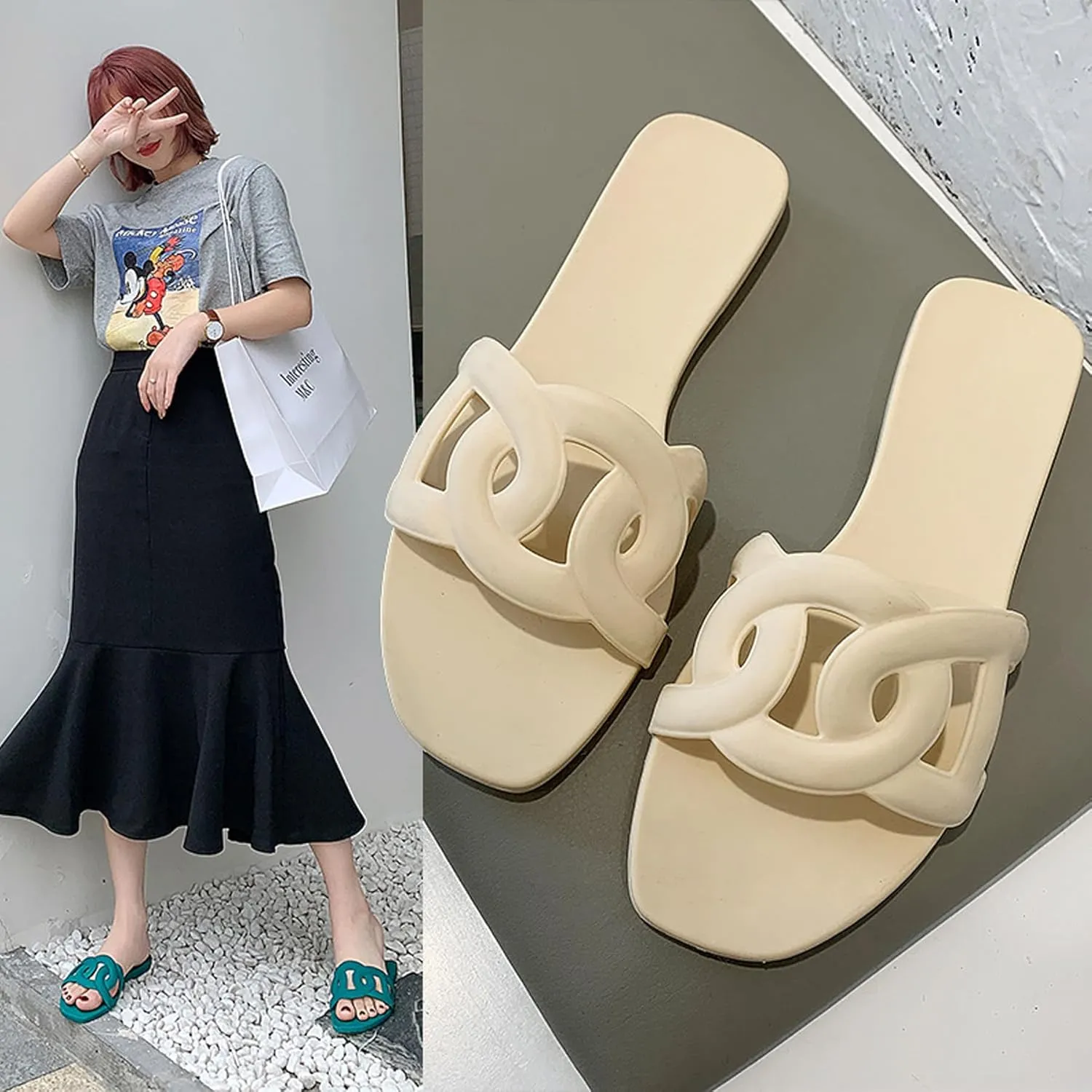 Women's Sandals Summer Slide Sandals Comfy Sandals Fashion Dressy Flat Sandals Slip On Casual Sandals