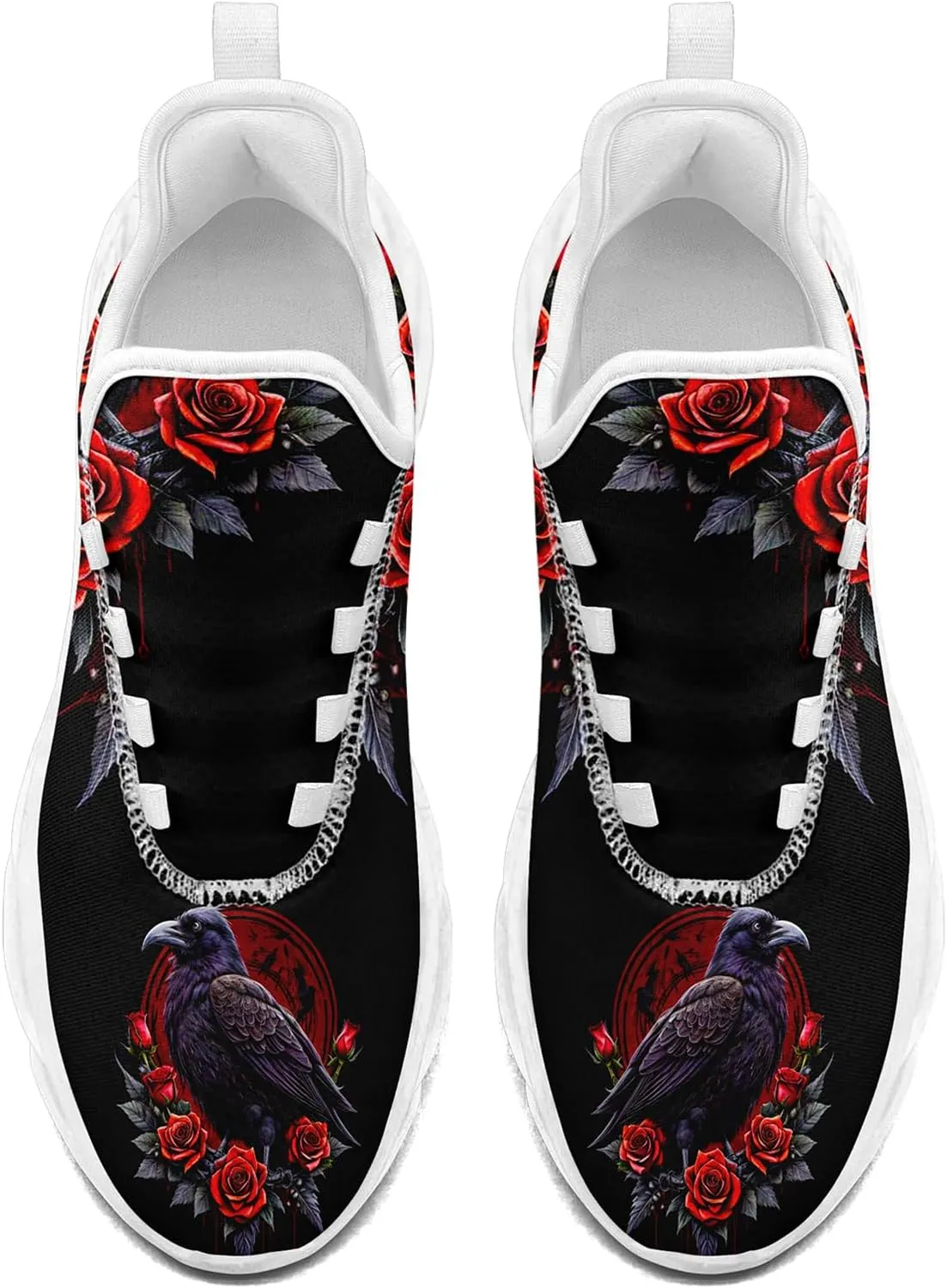 Women's Skull Running Shoes Lightweight Athletic Trail Tennis Shoes Cool Supportive Workout Gym Sneaker for Men
