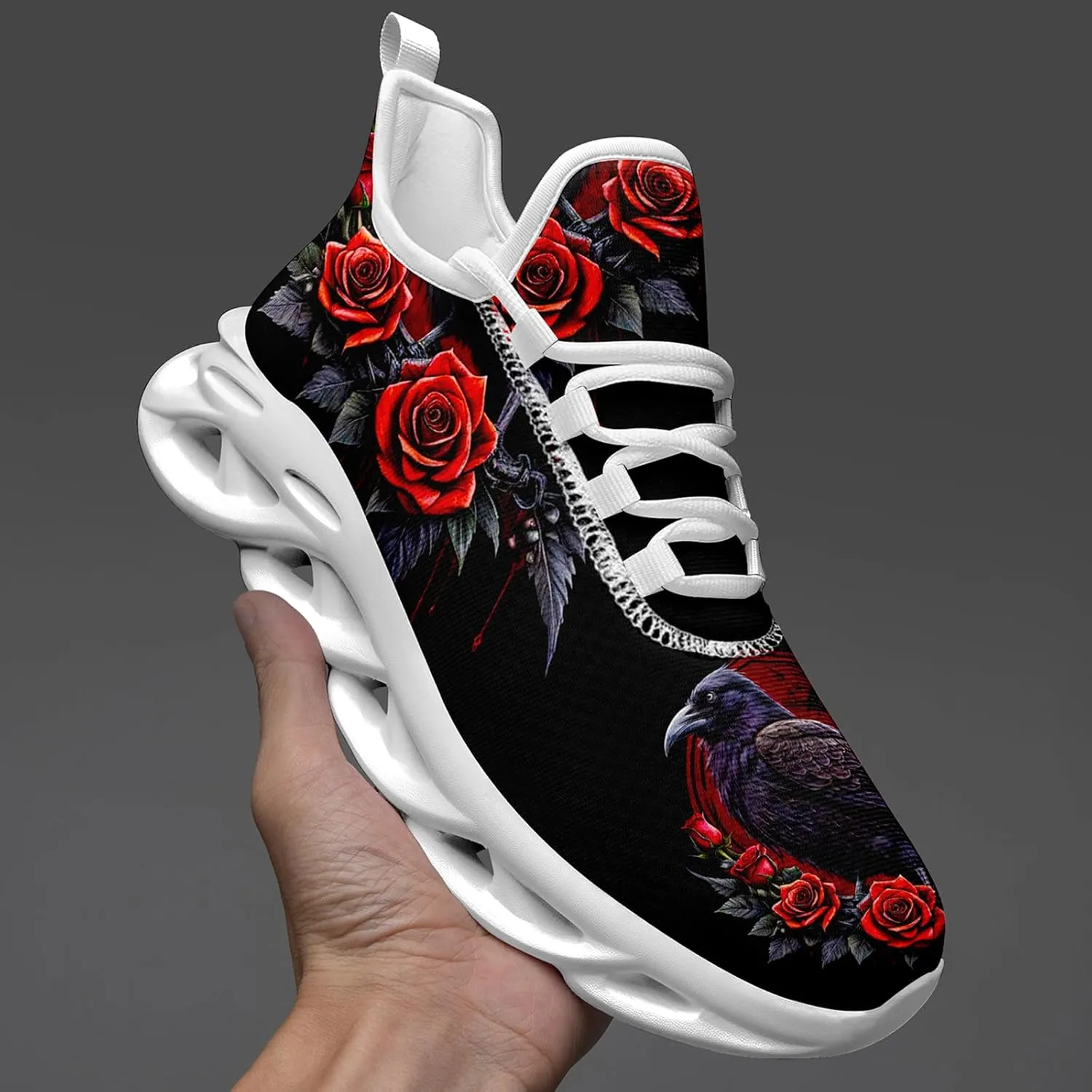 Women's Skull Running Shoes Lightweight Athletic Trail Tennis Shoes Cool Supportive Workout Gym Sneaker for Men