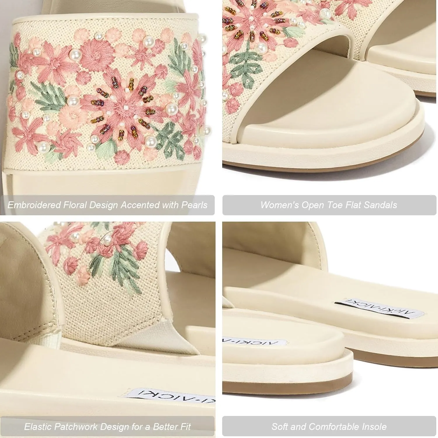 Women's Slide Sandals Comfortable Flat Sandals Slip On House Slippers Dressy Casual Outdoor Summer Beach Vacation Shoes