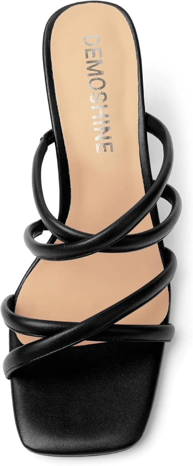 Womens Slip On Matte Open Toe Evening Dress Block High Heel Heeled Sandals 3.3 Inch